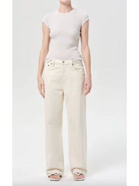 Agolde Low Slung Baggy Wide Leg Straight Ivory Jeans Size 26 in Solar Y2K Grunge